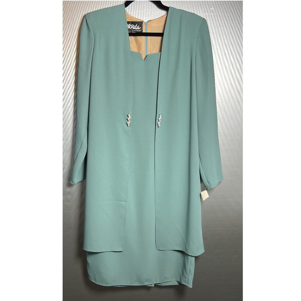 Ursula of Switzerland Teal Lined Dress with Rhinestone Size 8